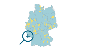 Deutschlandkarte mit farbigen Pins zur Kennzeichnung von Netzwerkschulen